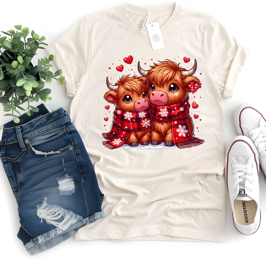 Cute cartoon valentines highland cow 14 DTF Transfer. DTF transfer Only No Garment.