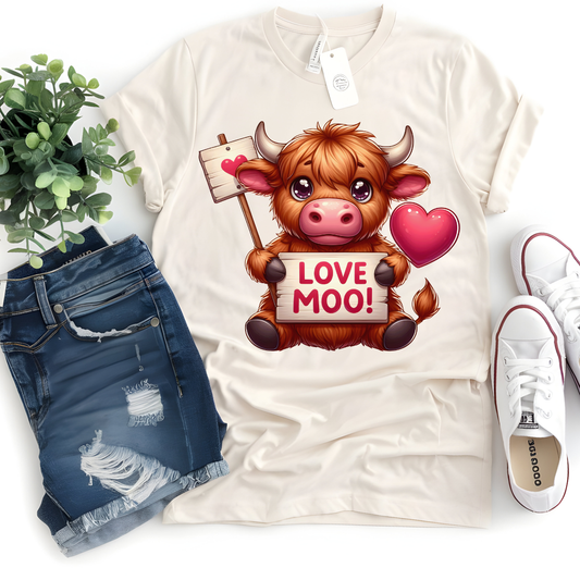 Cute cartoon valentines highland cow 24 DTF Transfer. DTF transfer Only No Garment.