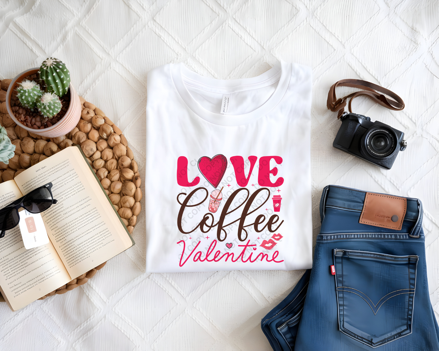 Love cCoffee Valentine DTF Transfer for White Garments. DTF transfer Only No Garment.